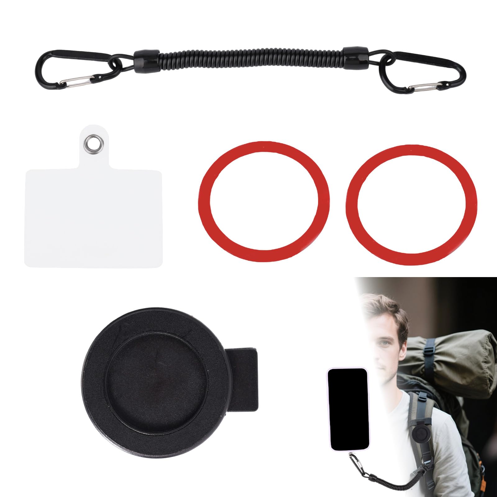 Magnetic Belt Clip for Phone, Backpack Strap Magnet Clip Phone Belt Mount Holder with Safety Strap for Climbing Running Traveling Outdoor Activities Accessories