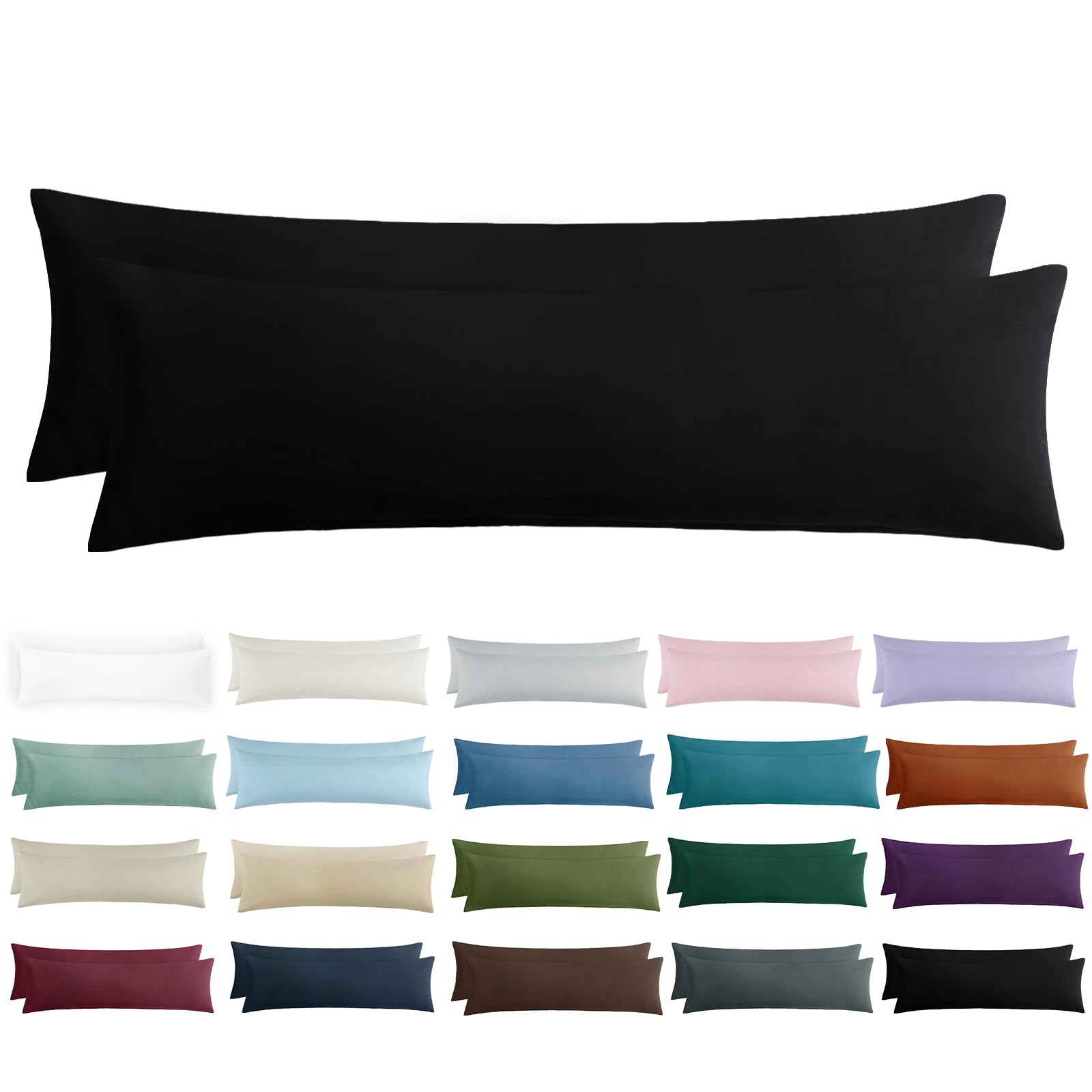 Tifschlaf Seitenschläferkissen Bezug 40 x 145 - Kissenbezug 40x145 Seitenschläfer Kopfkissenbezug 2er Set Schwarz mit Reißverschluss aus Mikrofaser Weich, 145x40 cm Pillow Case