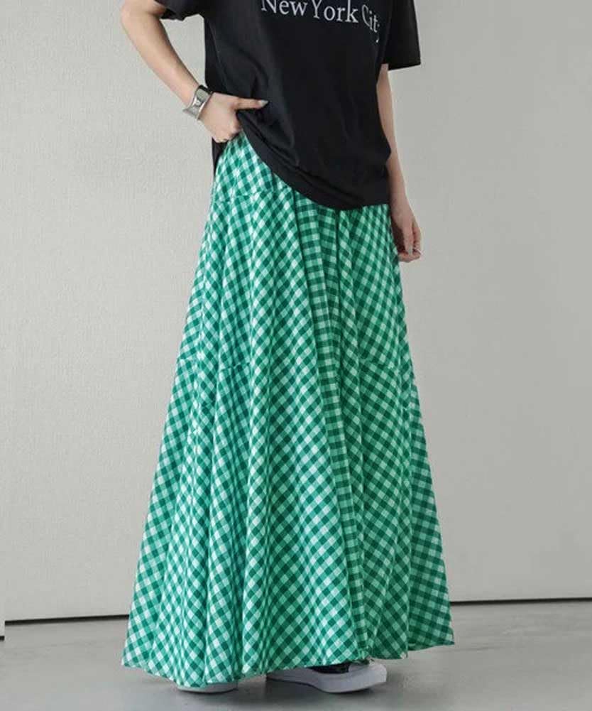 chouyatou Women's Retro Plaid A Line Midi Skirt Gingham High Elastic Waisted Pleated Swing Long Skirt - Image 2