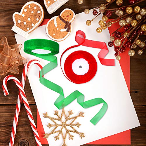 Decyool 2 Rolls 100 Yards Christmas Ribbons Organza Holiday Festival Ribbons 0.8" Wide For Gift Wrapping Decoration, Red & Green #TOP6