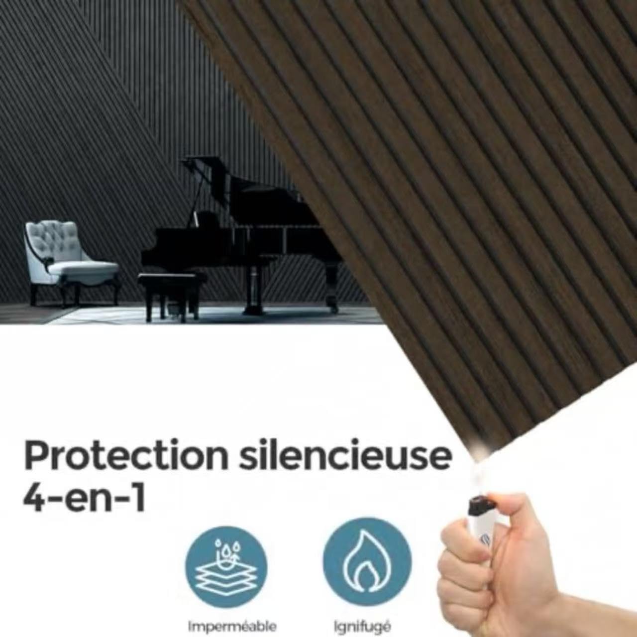 AKUMAX 2 Panneaux acoustiques extra épais, panneaux muraux en bois massif de 1,44 m², pour la décoration murale du salon, du bureau,certifiés ignifugés(Noyer Noir, 2pcs-120*60cm)