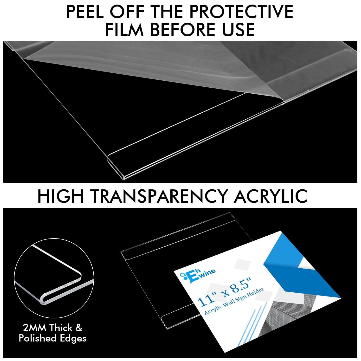 Aazon.co : EHWINE 6 Pack 8.5 X 11 Wall Ount Acrylic Sign Holder, Horizontal Wall Signs Photo