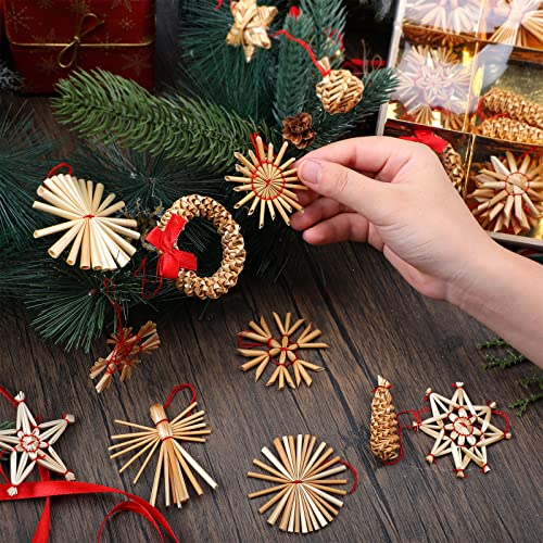56 Pieces Christmas Straw Ornaments Wheat Straw Woven Hanging Pendants Decoration Scandinavian Christmas Tree Handmade Crafts Swedish Tradition Gift For Xmas Party Farmhouse Home Decor #TOP2