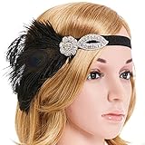 eforpretty Black 1920s Vintage Art Deco Flapper Headband with Peacock Feather Rhinestone Wedding Flower,One Size
