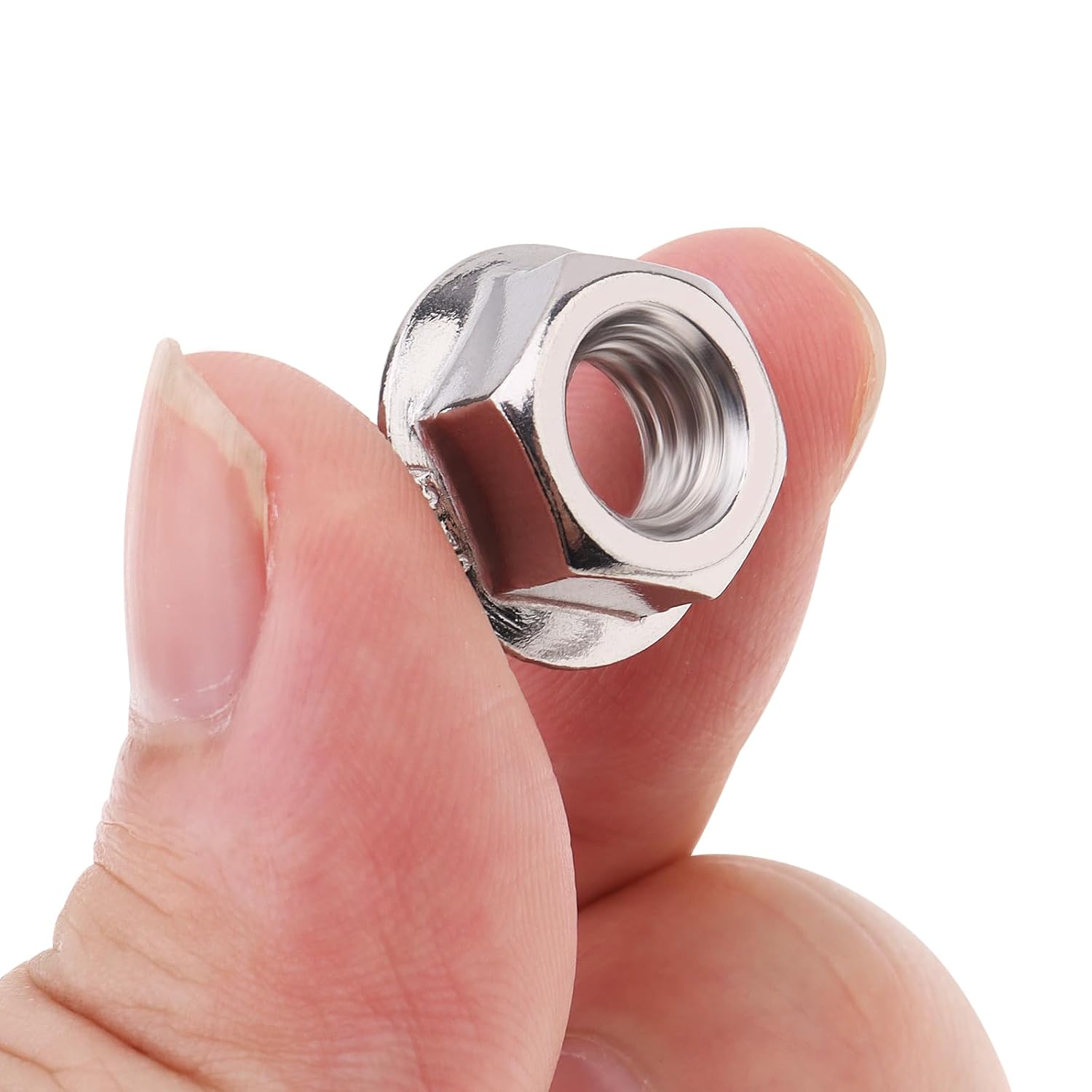 M8 x 1.25mm Serrated Flange Hex Lock Nuts, 20pcs Hexagon Flange Nuts 304 Stainless Steel, Full Thread, DIN6923 Standard