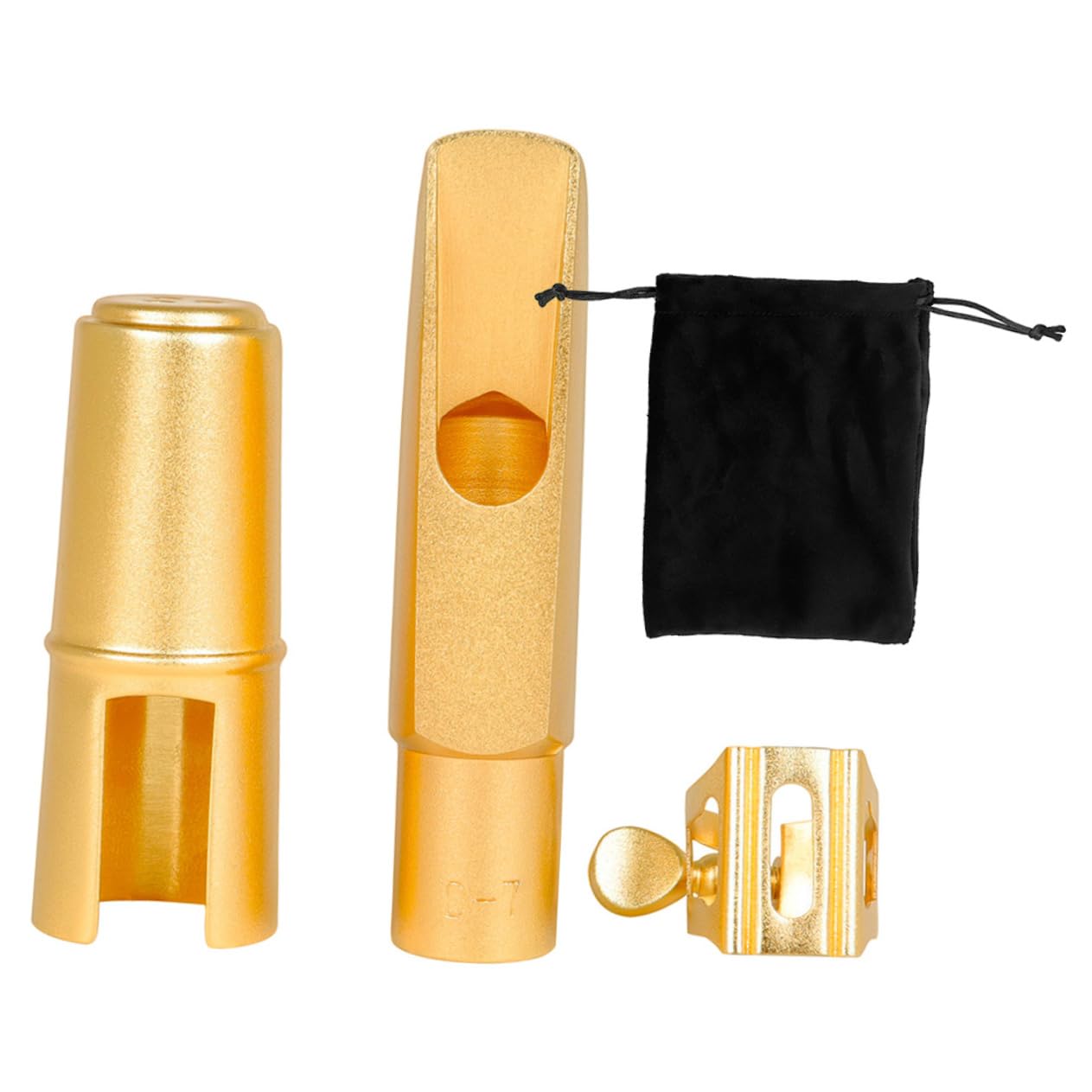 Set Bocchino per Sax Alto in Metallo, 1 Pezzo, Oro | Cappuccio Protettivo e Clip Inclusi, Custodia in Stoffa, per Musicisti Professionisti, Uso Ampio