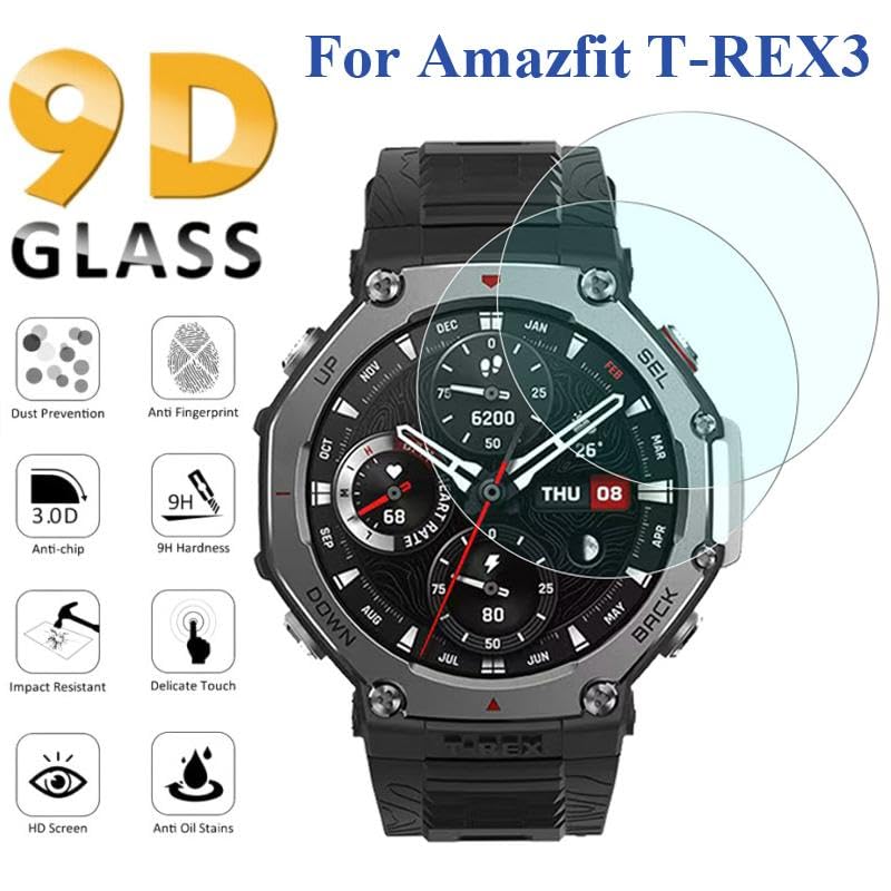 Image of YODI Pack of 2 Waterproof 3D Tempered Glass Screen Protector Compatible with Amazfit T-Rex 3 Only ((T-REX 3))
