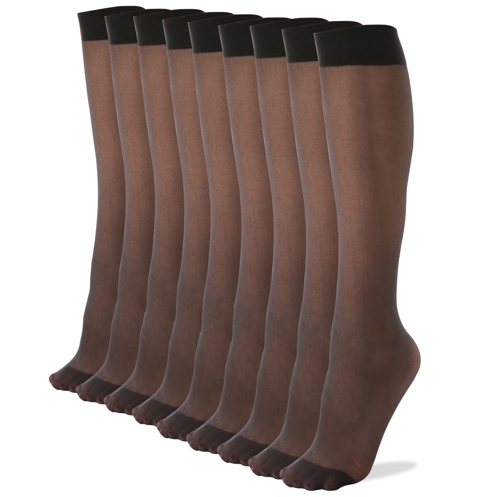 9 Pairs Nylon Women Pop Socks Knee High with Reinforced Toes