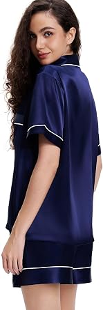 Lonxu Womens Satin Pajamas Set Short Sleeve Button Down Sleepwear XS-3XL