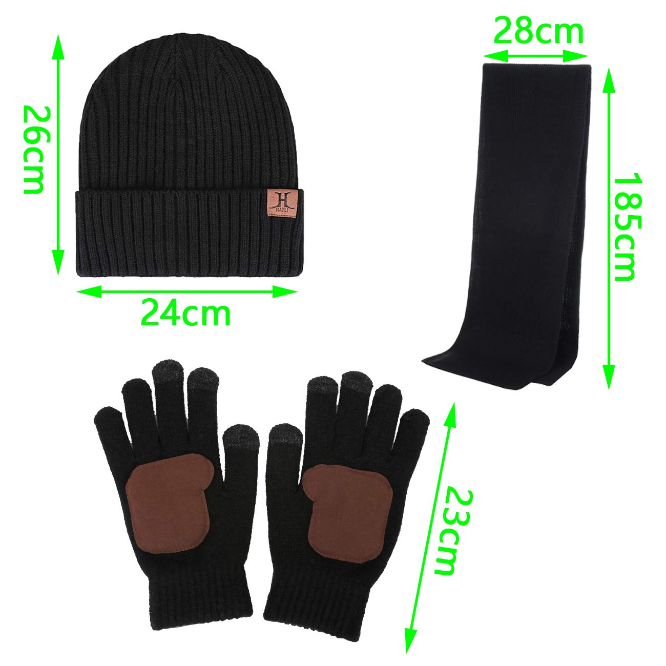 Set di 3 cappelli invernali a maglia, sciarpa e guanti