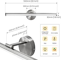 Vista 5 de KAISITE Bathroom Light Fixture Over Mirror 22IN Brushed Nickel Vanity Lighting Fixture Dimmable LED Vanity Light Rotatable Modern Bathroom Light Bar