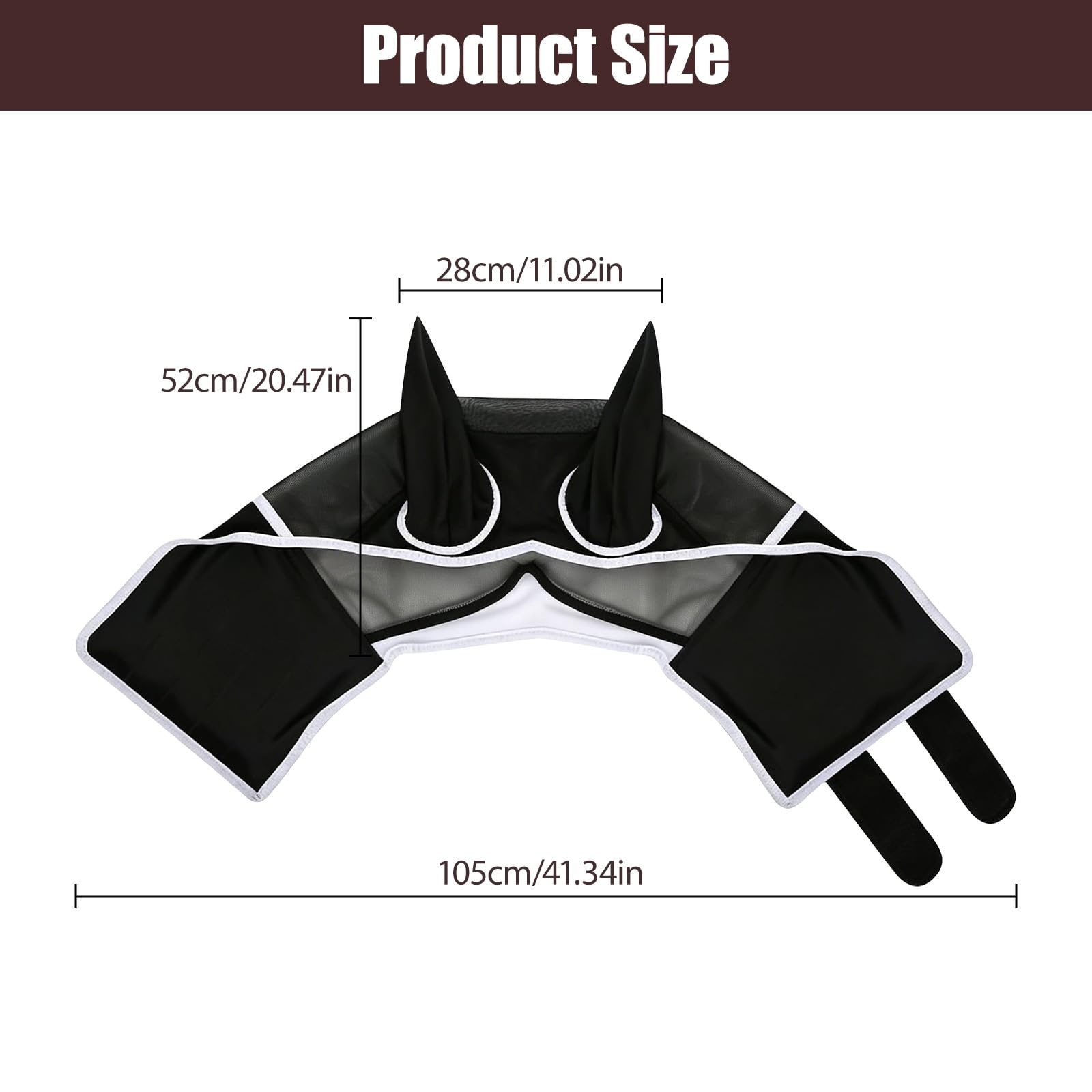 Masque Anti-Mouches Noir pour Chevaux Protection UV Respirant (L)