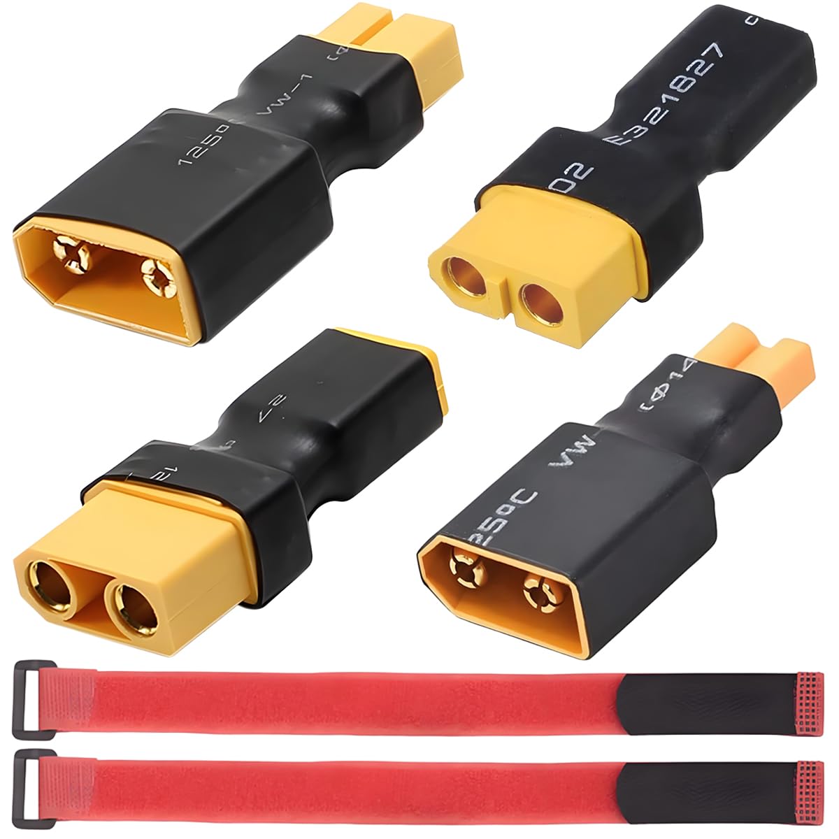 ZHUROUPU No wires XT60 to XT90 Connector Adapter, XT60 to XT30 Wireless Connector Converter (Male/Female to Male/Female) for RC Aircraft Drone Lipo NiMH Battery Charger Model with Battery Velcro Tape