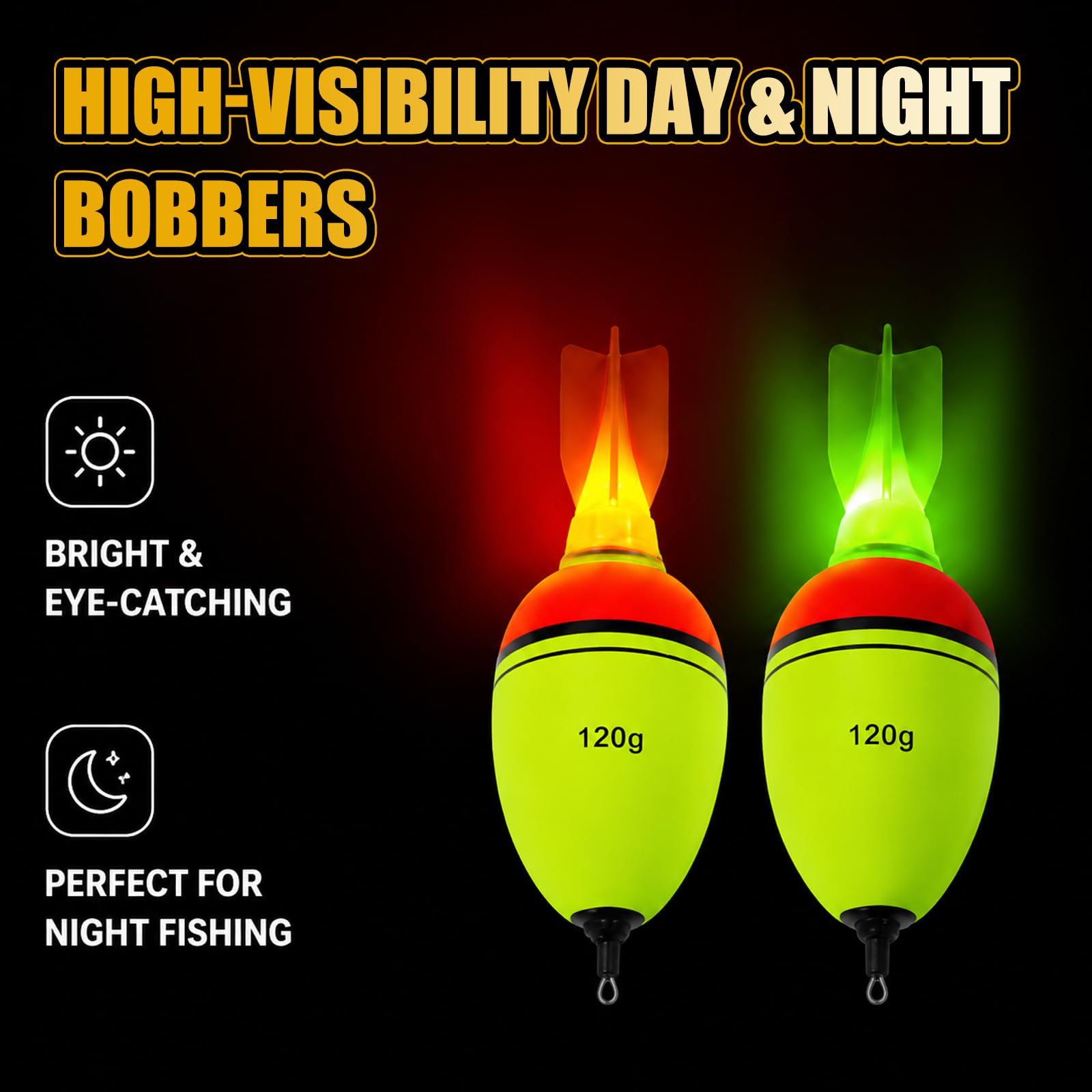 Flotteurs de pêche à LED, vert et rouge, avec indicateur de fusée phosphorescent, avec pile bouton pour la pêche de nuit