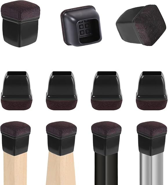 RCHYFEED 24PCS Silicone Chair Leg Caps Floor Protectors 0.75-1.25 inch, Black Chair Leg Covers with Felt Pads Sliders, Rubber Furniture Leg Caps Cups Cover for Protecting Hardwood Floor from Scratches