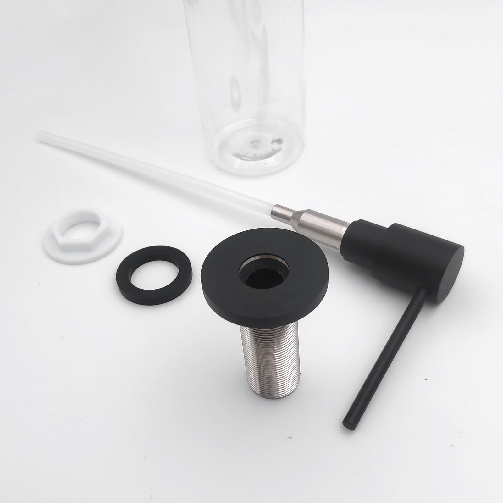 EADOT Distributeur de savon en laiton pour évier de cuisine, comptoir, évier, bouteille de 500 ml, recharge intégrée par le haut avec long bec (noir mat)