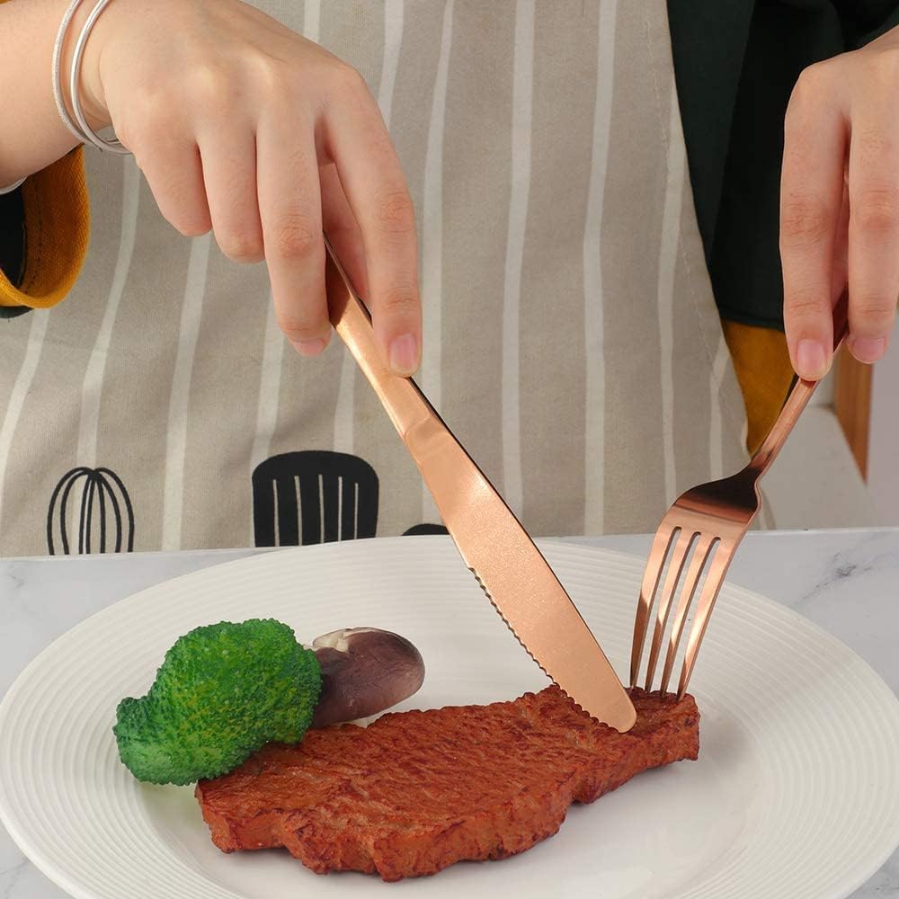 Heavy Duty Stainless Steel Steak Knives Set of 12 - MINGYU Rose Gold Dinner Knife Set Titanium Knife Butter Knive Spreader Table Knives Silverware for Daily Use/Wedding/Party/Restaurant