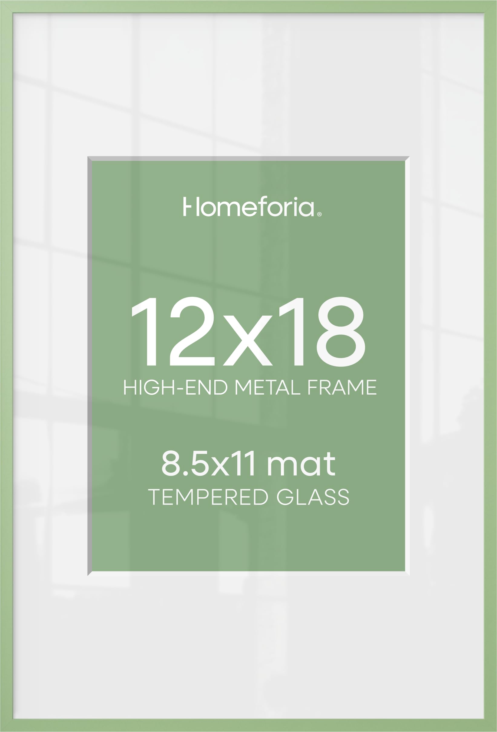Homeforia 12x18 Green Picture Frame, High-End Metal, 8.5x11 Mat, Glass | High End Aluminum, Tempered Glass, Acid-Free 8.5x11 Removable Mat, 12x18 in Edge-to-Edge Display 18x12, Wall Kit, Set Of 2