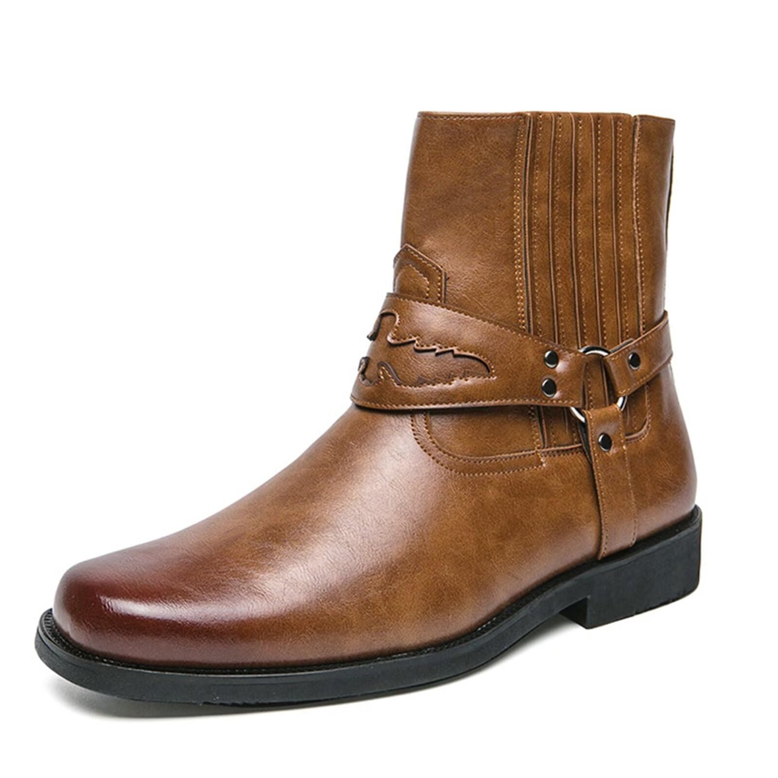 HusSeN Zachodnie kowbojskie buty dla mężczyzn buty do połowy łydki niski obcas na co dzień haftowane boczny zamek błyskawiczny retro buty robocze unisex buty do połowy łydki