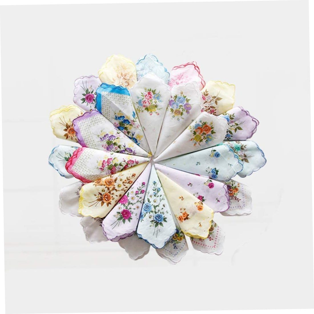 NIDONE 10pcs femme vintage à imprimé floral mouchoir en coton Hanky ​​Ensemble en vrac broderie
