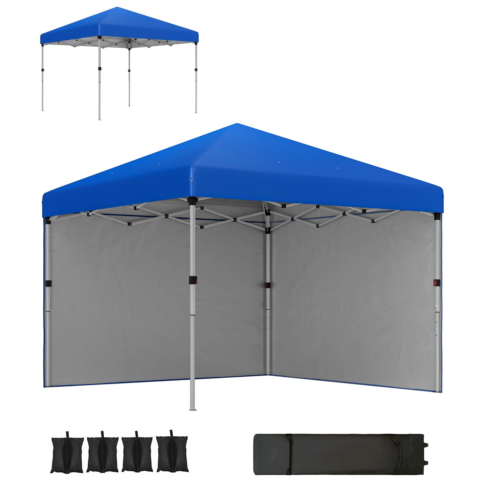 Outsunny 3 x 3 (M) Pop Up Gazebo, UPF 30+ with 2 Sidewalls, Leg Weight Bags and Wheeled Bag, Height Adjustable Party Tent Event Shelter for Garden, Patio, Blue โ image 1