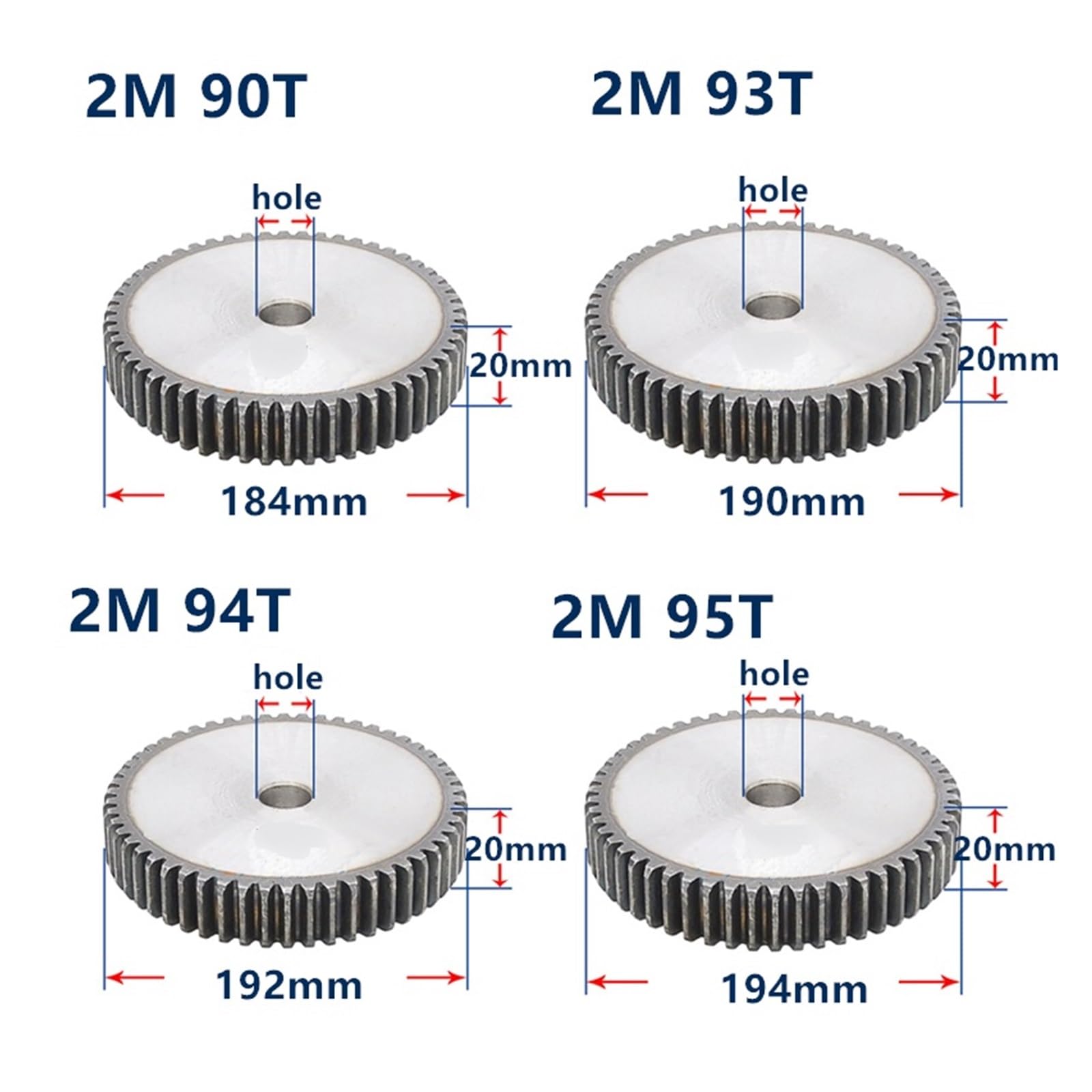 Bevel Gear Pinion Hardware Mechanical 78T 80T 81T 85T 90T 93T 94T 95T 96T 100T 105T 110T 120T 127T Steel Metal Spur Gear 2 Module Moter Gear Wheel 110 Teeth(94 Teeth)