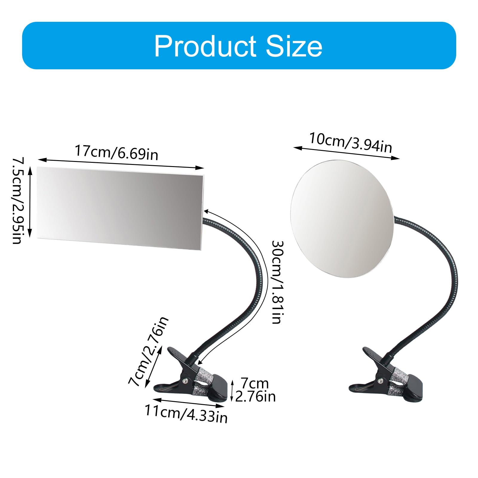 Diseño rectangular y redondo de seguridad ajustable con clip flexible para escritorio o cubículos. Vista trasera