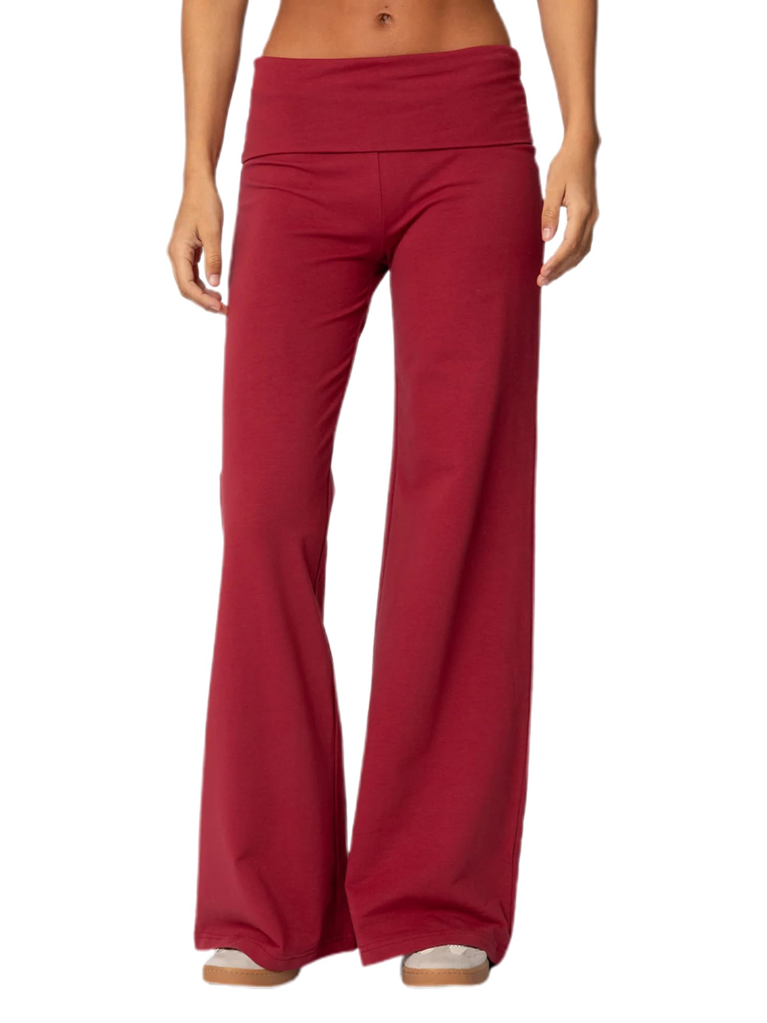 Svuitmsl Women Fold Over Waistband Yoga Pants Low Rise Bootcut Stretchy Flare Pants Y2k Slim Fit Leggings Bell Bottoms (D-Red, S)