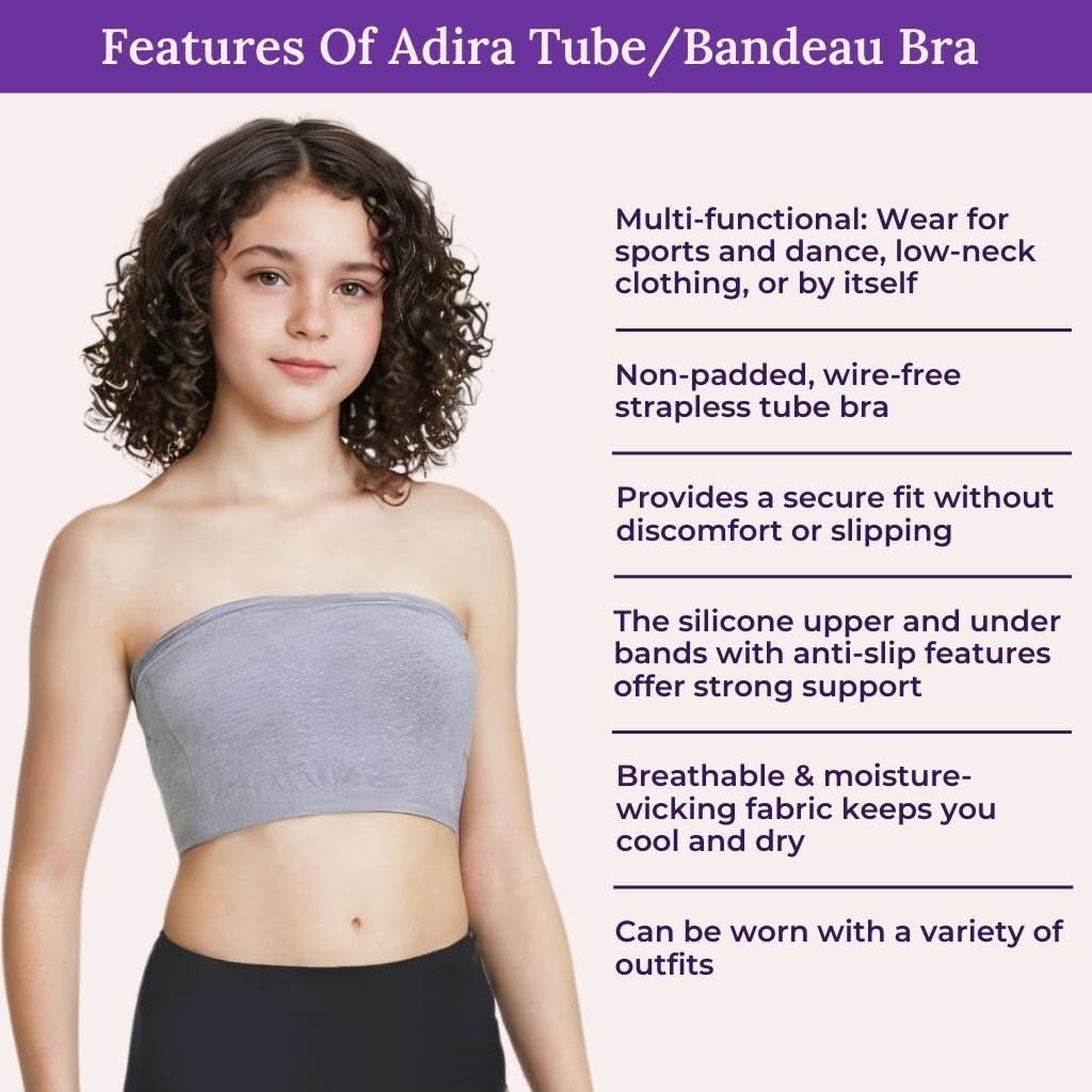Adira | Non Padded Strapless Bra | Teens Tube Bra | Slip On Style | 3 Layer Front Panel Conceals Nipples | Silicone Anti Slip Band Prevents Slipping | Pack of 1 | Grey | S - Image 4 thumbnail