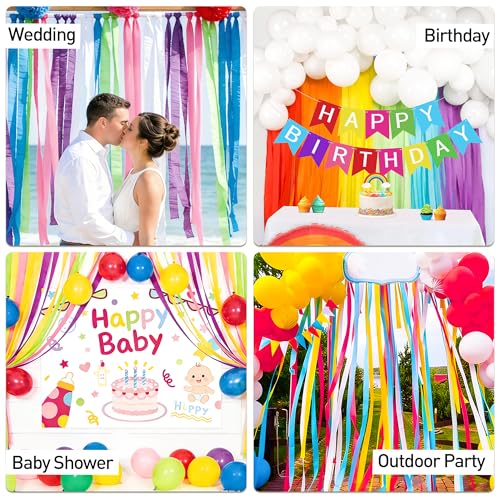 Image of Pastel Rainbow Crepe Paper Streamers, 12 Rolls, 984 ft | 12 pastel rainbow colors 82 ft per roll Crepe paper streamers For birthdays, showers, weddings, classrooms, and DIY decor