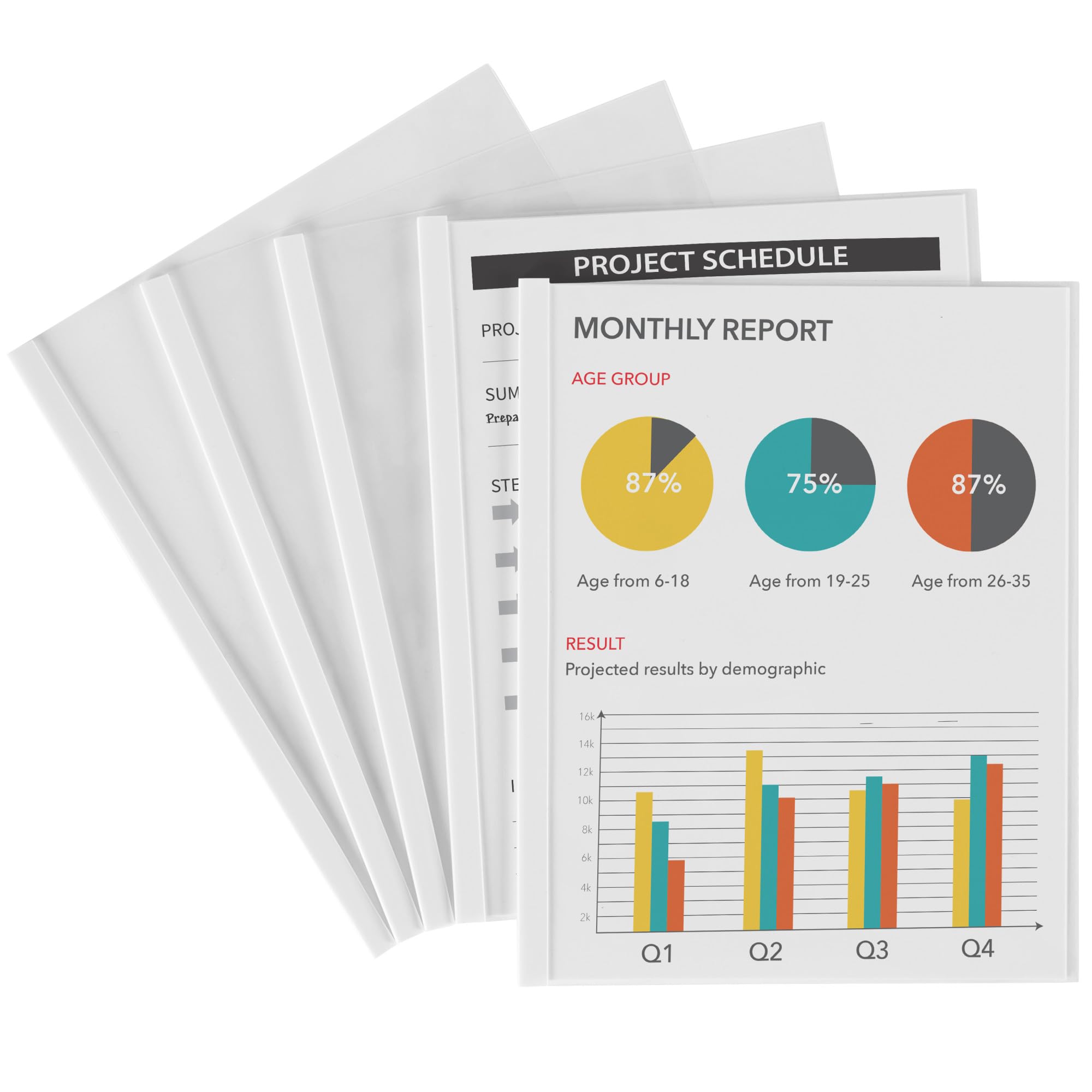 AveryClear Report Covers with Sliding Bars, White Binding Bars, Holds up to 20 Sheets, 50 Report Covers (47710)