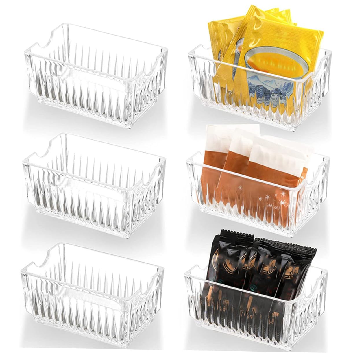 WEKADRIN 4Pcs Sugar Dispenser and Tea Organizer Acrylic Desktop Storage Boxes for Bags Tea Bags and Supplies Modern Design with Non Slip Feet