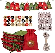 Lot de 24 sacs de calendrier de l'Avent à remplir en tissu - Calendrier de Noël 2021 - Sacs en toile de jute - Pour enfants, femmes, hommes - 13 x 18 cm