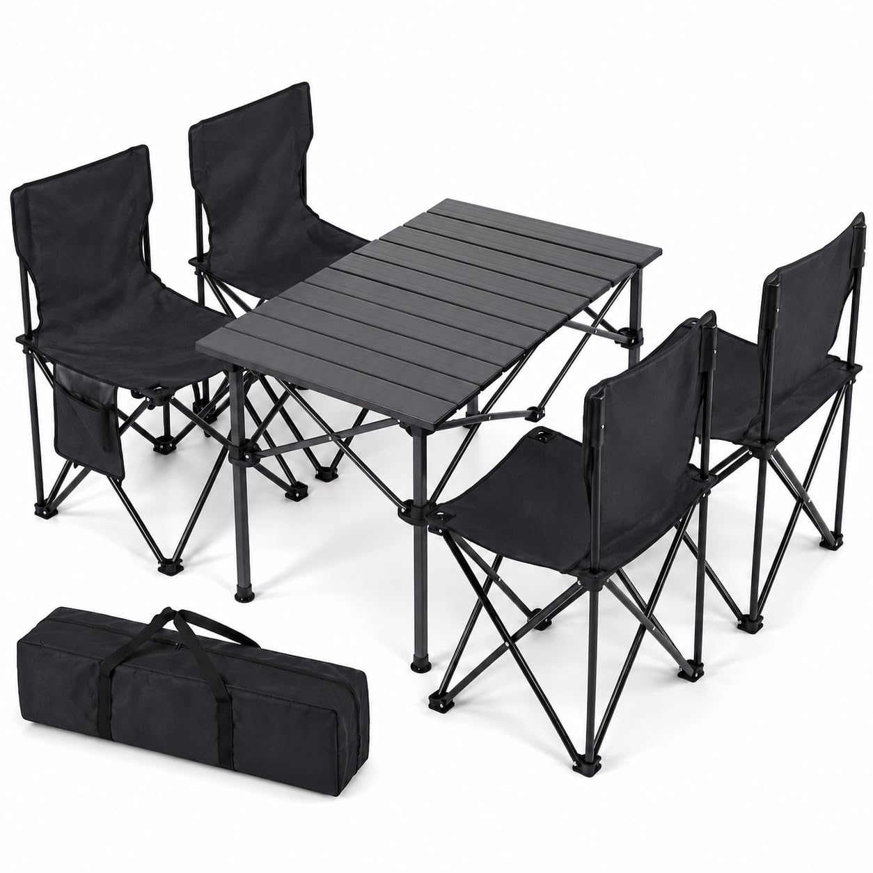 HomlyPro Folding Camping Table and Chairs, Set of 4 - Lightweight and Durable, Garden Table and Chairs with Carry Bag for Indoor & Outdoor Use, Ideal for Picnic & Garden (Black)