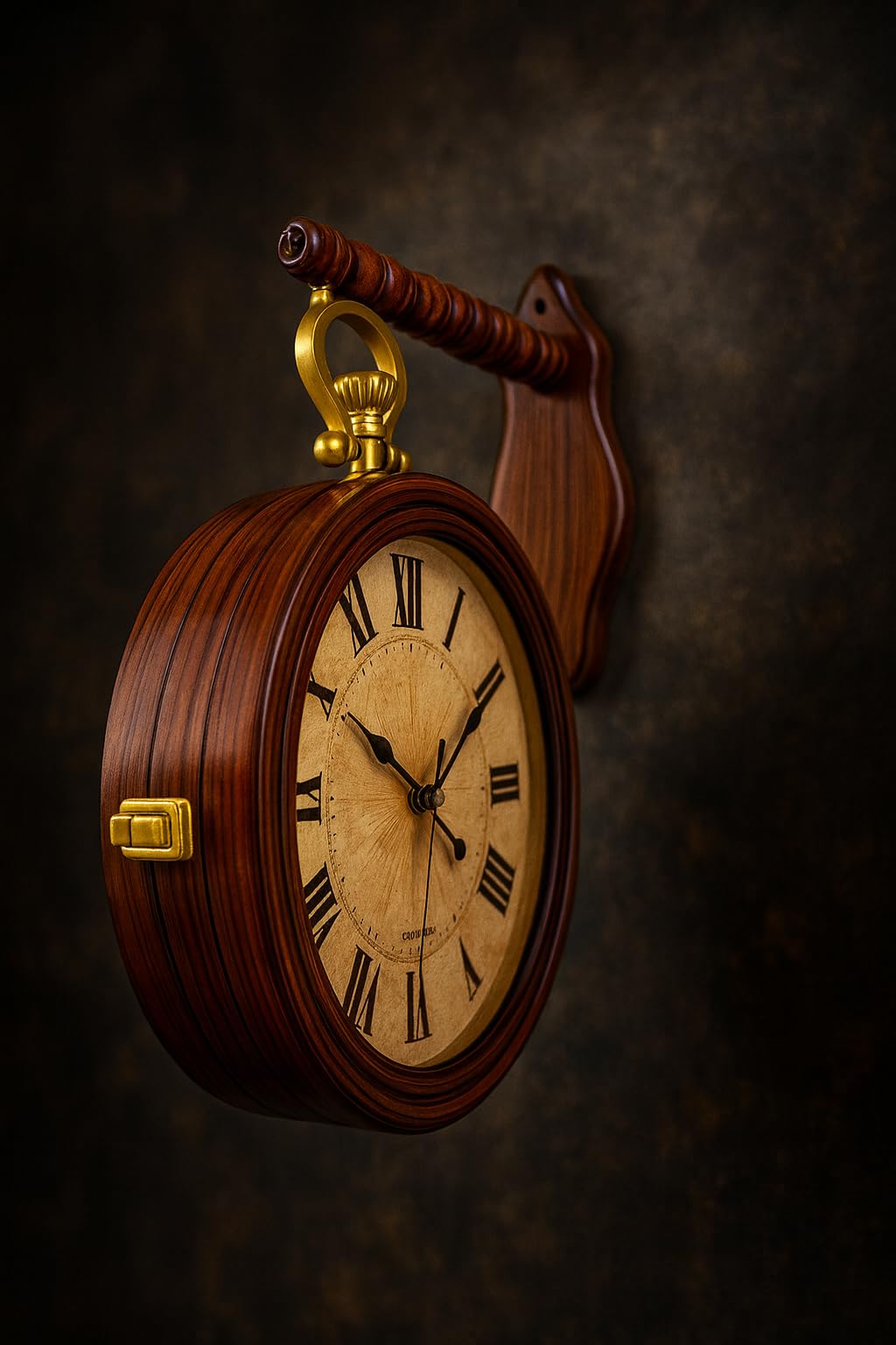 Victorian Station Vintage Wall Clock, Double-Sided Wooden Railway Clock with Roman Numerals, Antique Style Hanging Timepiece with Brass Accents-image-7