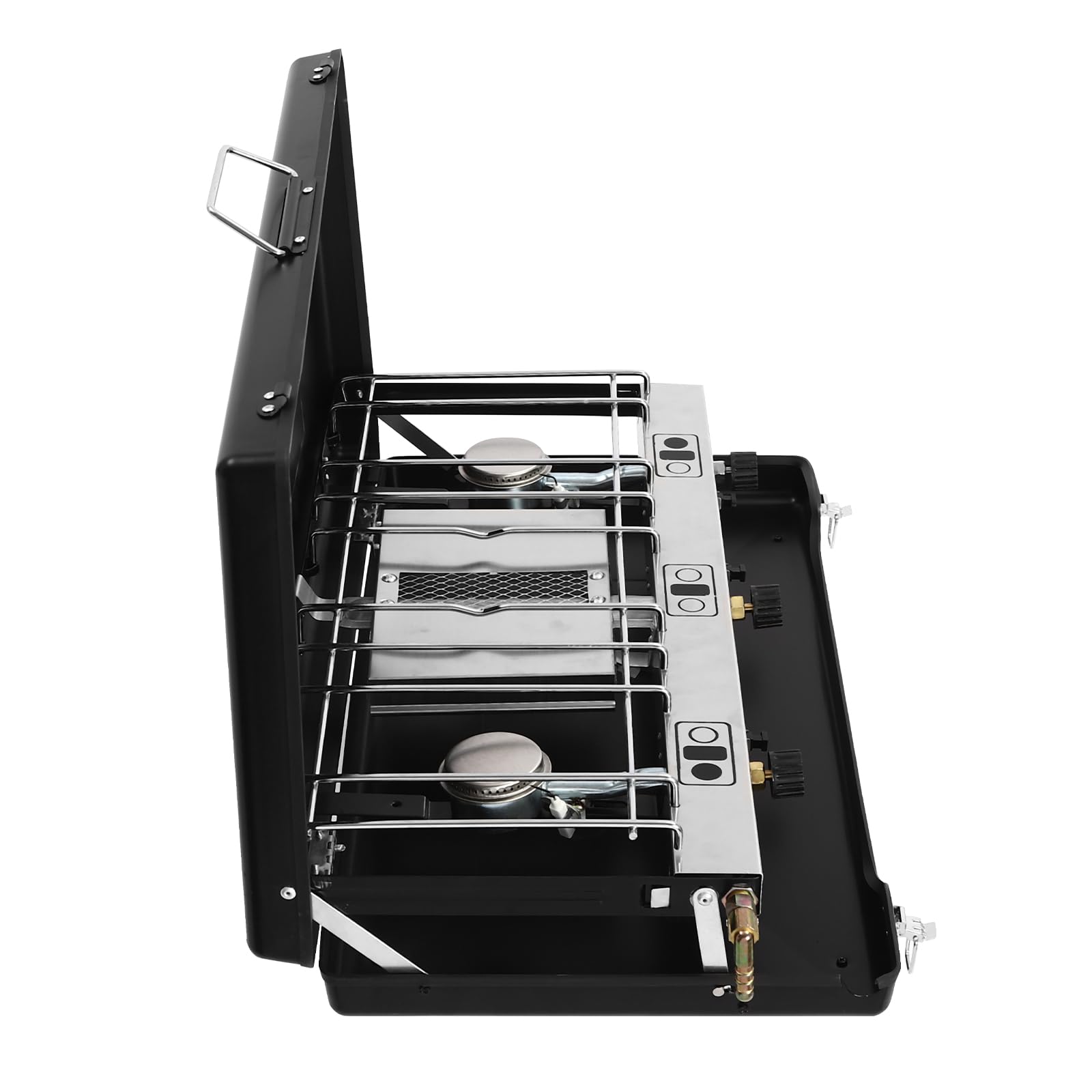 Fornello da campeggio pieghevole, fornello a gas da campeggio con 3 bruciatori e accensione piezoelettrica, 4500 W, per esterni, barbecue, picnic