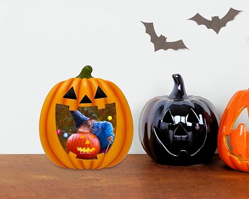 Miniatura 4 de Isaac Jacobs Marco de fotos de Halloween Jack O Lantern de 4 x 4, marco de fotos en forma de calabaza para Halloween (4 x 4, naranja)