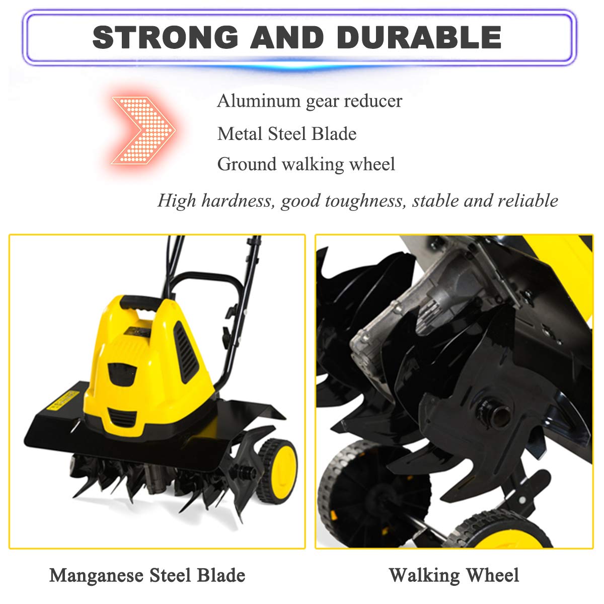 Motoculteur de Jardin, motoculteur électrique 2400 W, motoculteur Pliable dans Le Sens du Sol, Profondeur de Travail 8,7 Pouces, Largeur de Travail 18,9 Pouces, cultivateur de trav