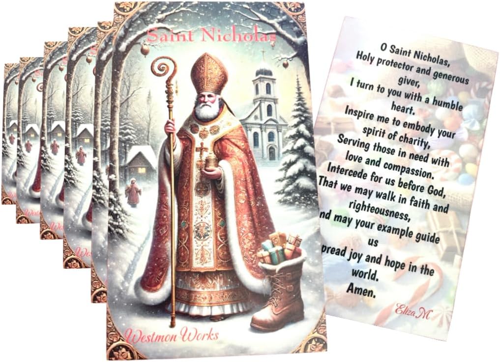 Westmon WorksSt Nicholas Holy Card Bulk Prayer Pack Bundle Christmas Stocking Stuffer Made in the USA, Set of 10