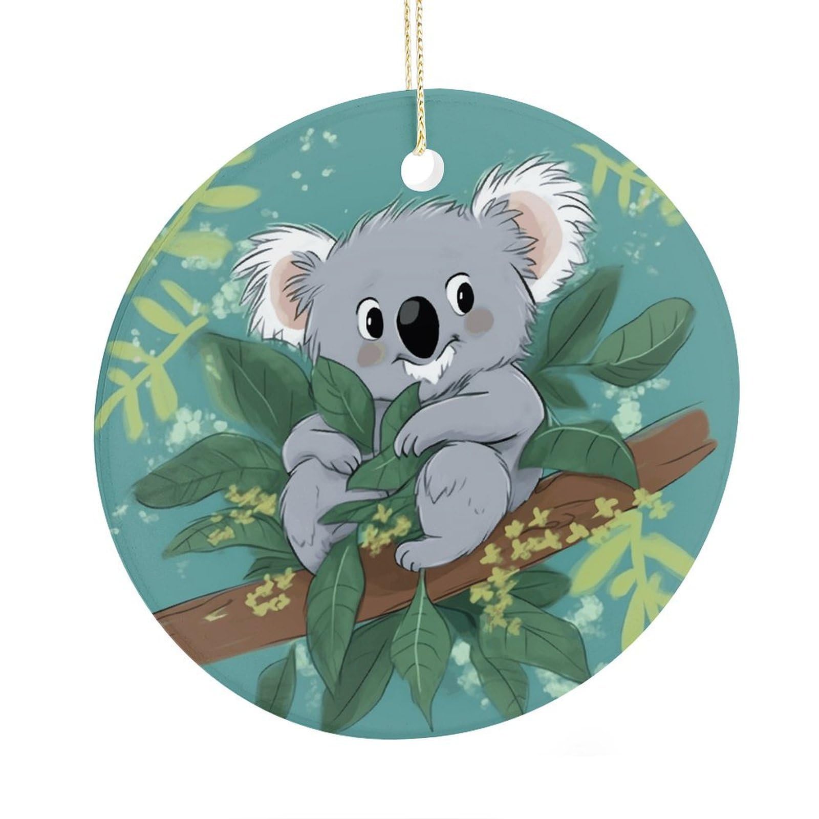 Fekiloot Style Koala Vine Cartoon Christmas Ornaments 2.9 Inch Round Ceramic Ornament Keepsake Thank You Gifts For Office, Room, Home - Holiday Present Ideas