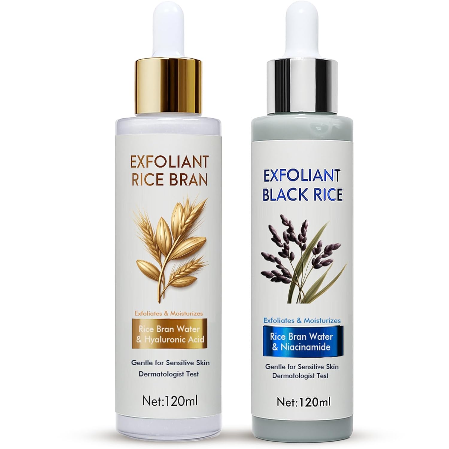 2Pcs Rice Exfoliating Ampoule Set, Black and White Rice Peeling Ampoule, Gentle Peel + Pore Minimizing & Deep Hydration, Pore Exfoliant for All Skin Types, 4 Fl Oz (Pack of 2)