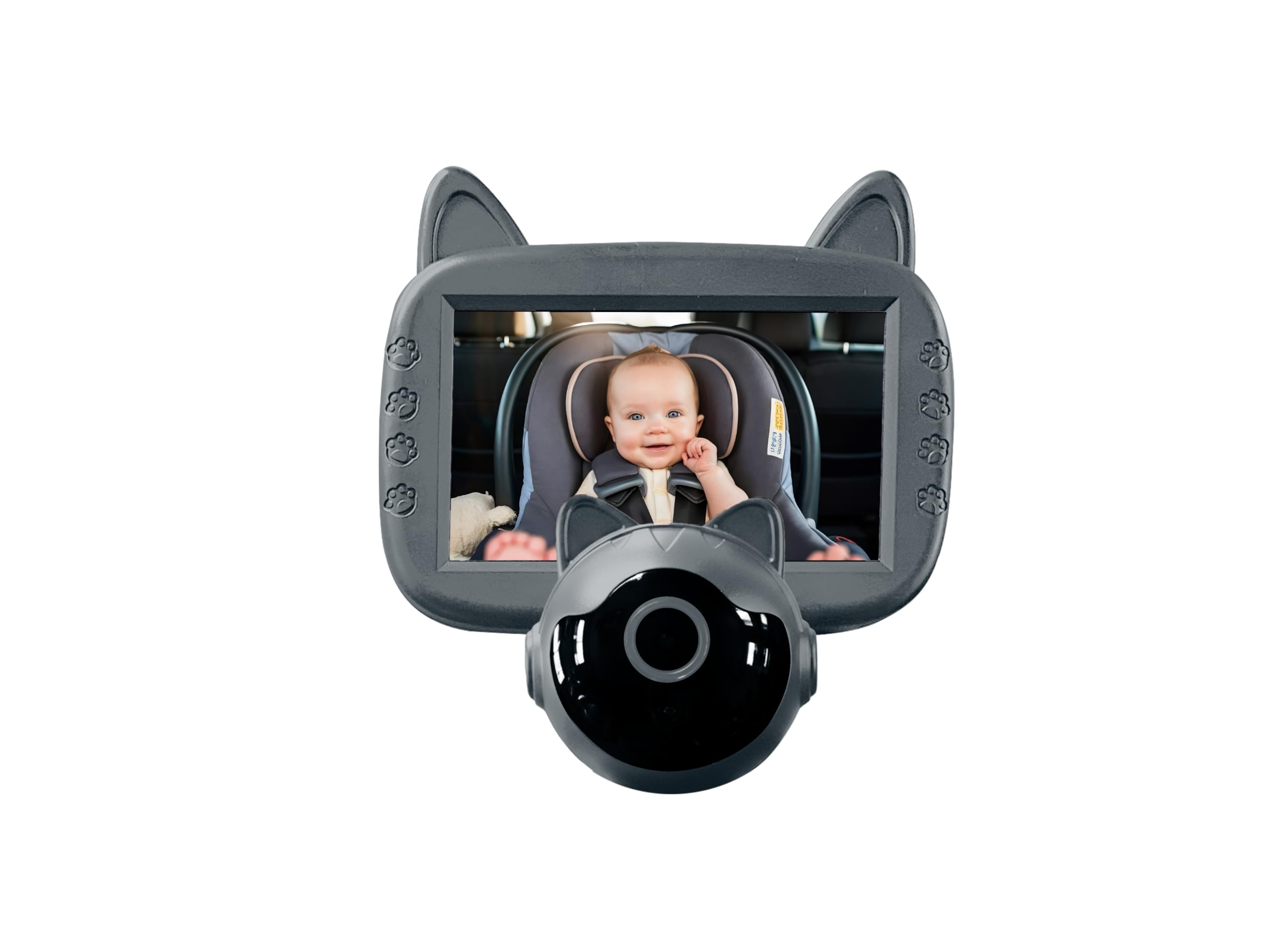 BEEPER BABEECAM 1 - Cámara de coche para bebé con pantalla de 4,3 pulgadas, visión nocturna automática, cámara de gato para asiento trasero, vigilancia de bebé en coche, fácil instalación, color negro