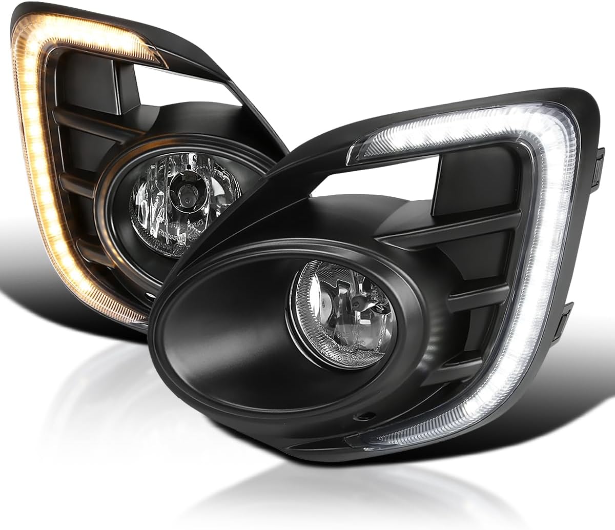 SPEC-D TUNING Chrome Fog Lights with LED Strip + H16 Bulbs + Switch + Wiring Compatible with 2016-2017 Mitsubishi Lancer, L+R Pair Assembly