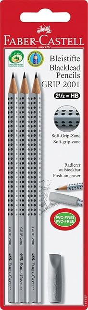 Faber Castell Graphite Pencil with Eraser (Pack of 3), silver