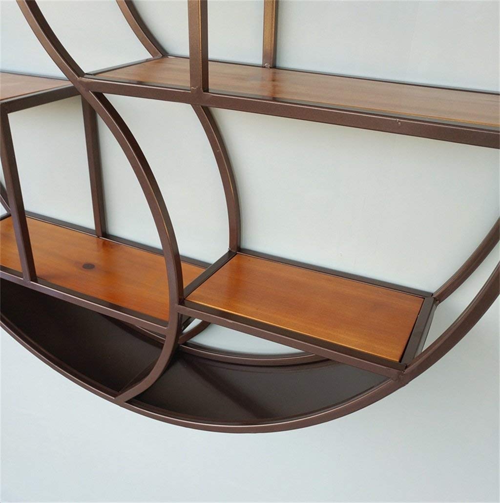 Redondo de Hierro Forjado Industrial Retro, Estantes Montados en Madera Y Metal Negro, para Decoración de Pared Estantería de Exhibición Creativa, 6 Niveles