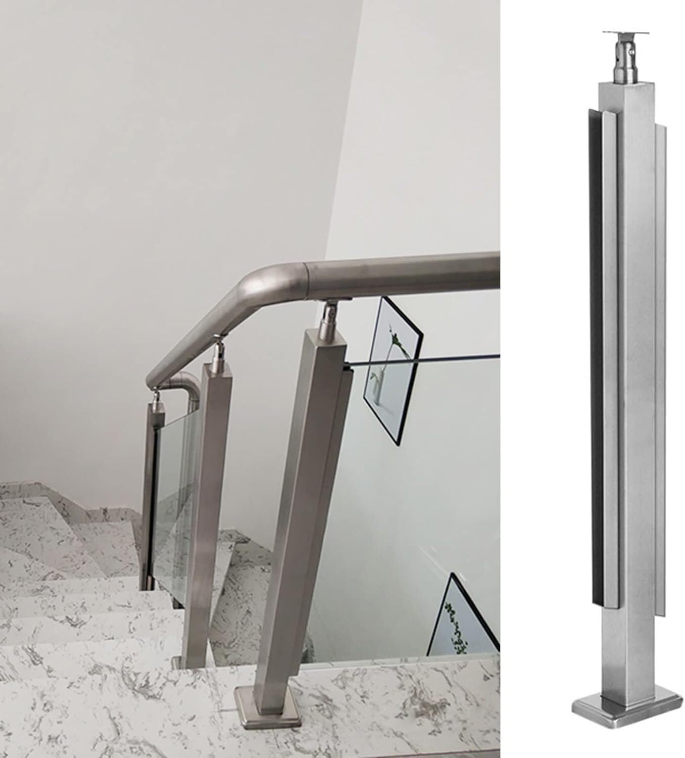 Poste medio de barandilla de acero de 105cm para paneles de vidrio de balcón y terraza