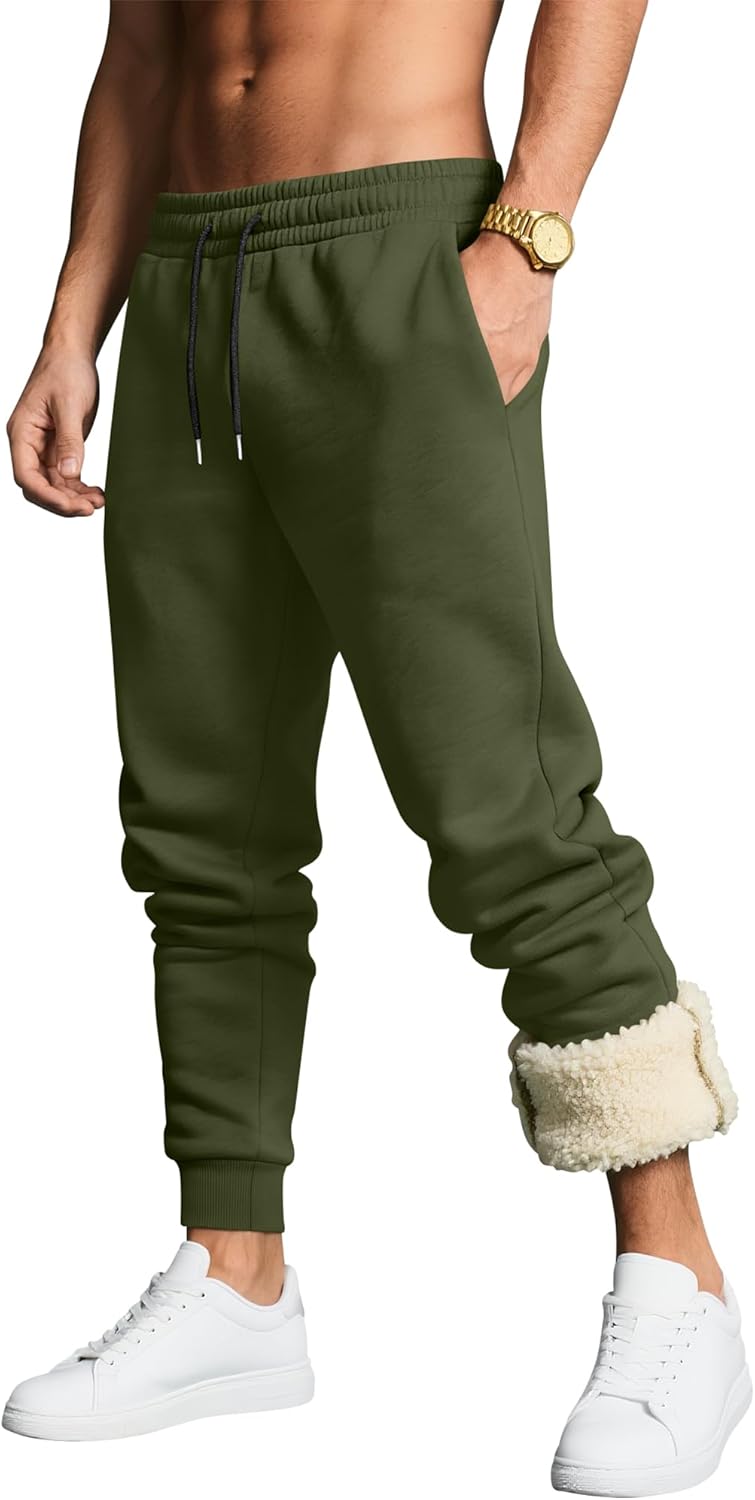 Men's Fleece Jogger Pants Sherpa Lined Sweatpants Winter Thermal Pants Thick Drawstring Joggers with Pockets