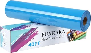 FUNKAKA Lake Blue HTV Heat Transfer Vinyl Rolls, 12" x 40ft Glossy Lake Blue Iron on Vinyl for T-Shirt, Adhesive Lake Blue HTV Vinyl for All Cutter Machines Easy to Cut & Weed for Heat Vinyl Design