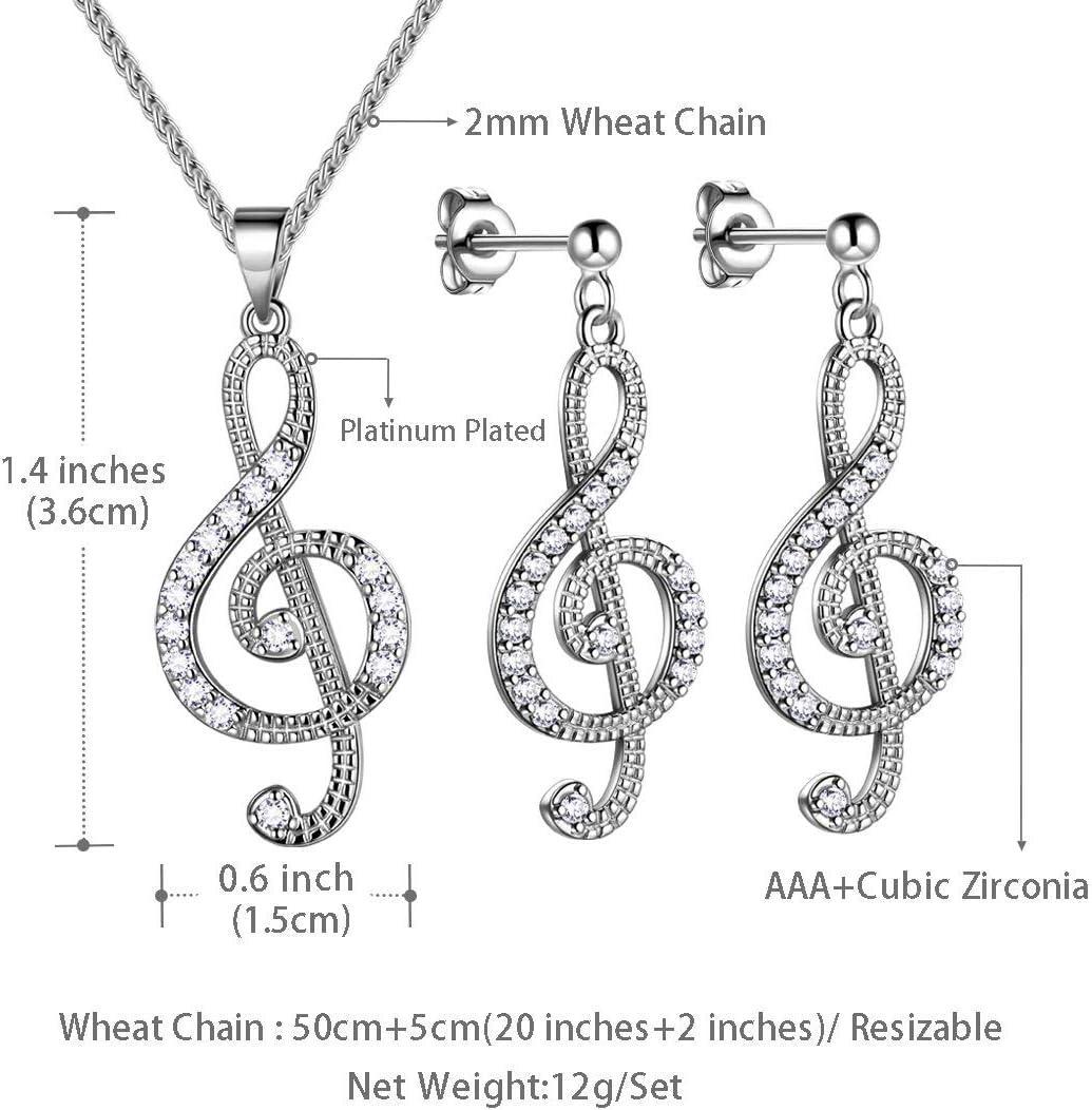beautlace Women's Musical Note Necklace Silver/18K Gold Black Gun Plated Treble Clef Music Note Jewelry Gifts for Music Lover