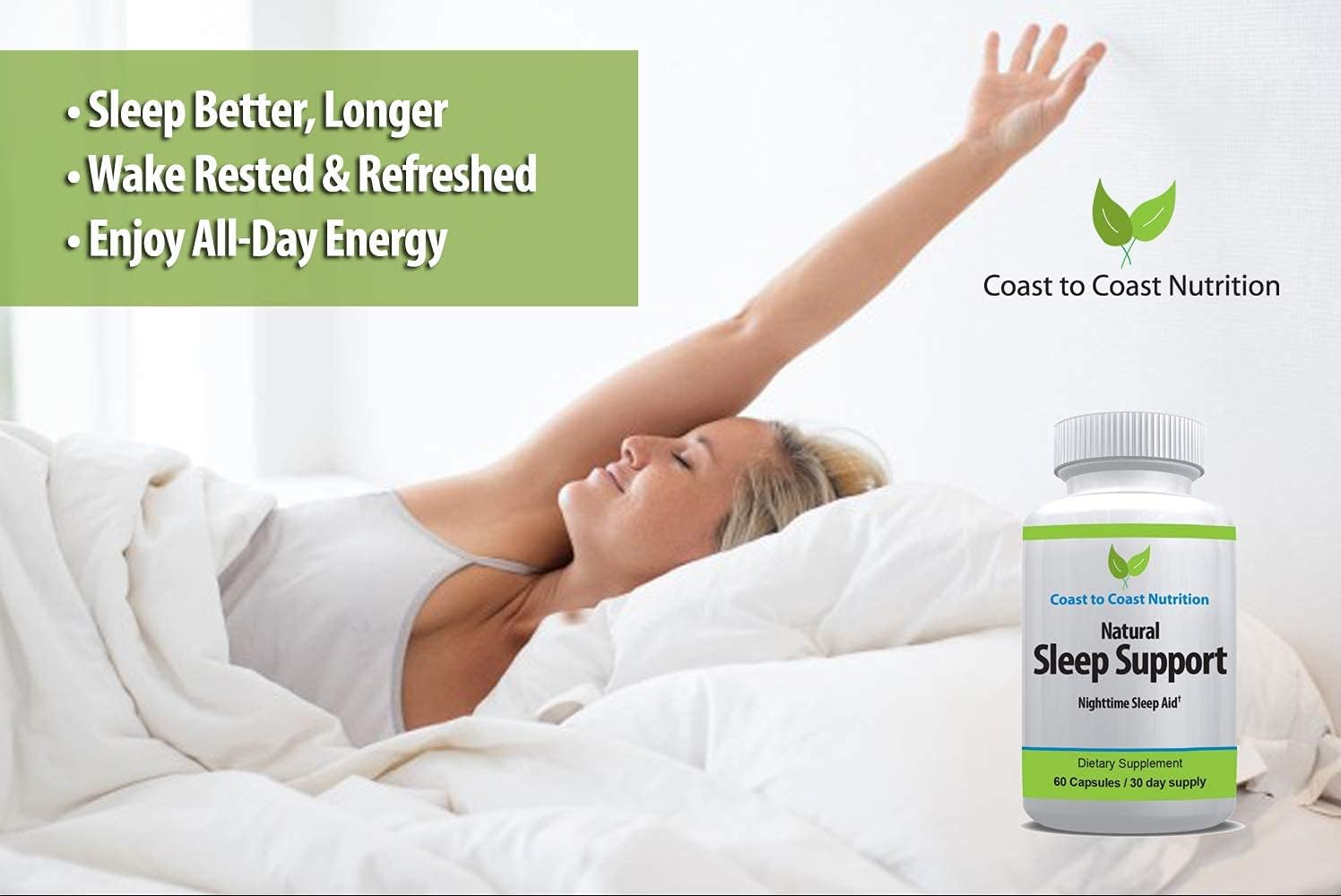 Sleep Support Supplement, 60 Capsules with L-Tryptophan, GABA, Chamomile, Melatonin 10 mg + Proprietary Sleep Formula Blend. Sleep Better, Sleep Longer and Wake Refreshed. 30 Day Supply